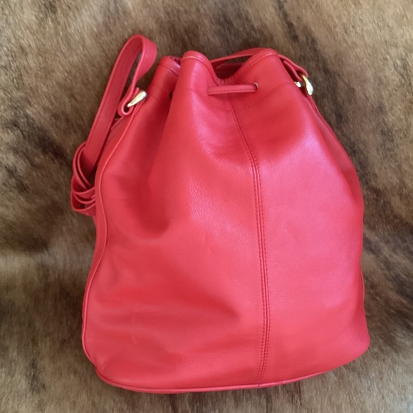 Jennifer Moore Red Soft Leather Drawstring Gather Slouch Crossbody Handbag - Picture 3 of 11